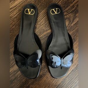 VALENTINO GARAVANI Butterfly Flat Slide Sandals Black 40
